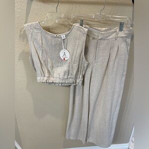 2-Piece Linen Wide Leg Jumpsuit Set